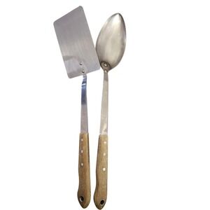 Vintage Imperial USA Stainless Steel Wood Handle Spatula and Basting Spoon Set
